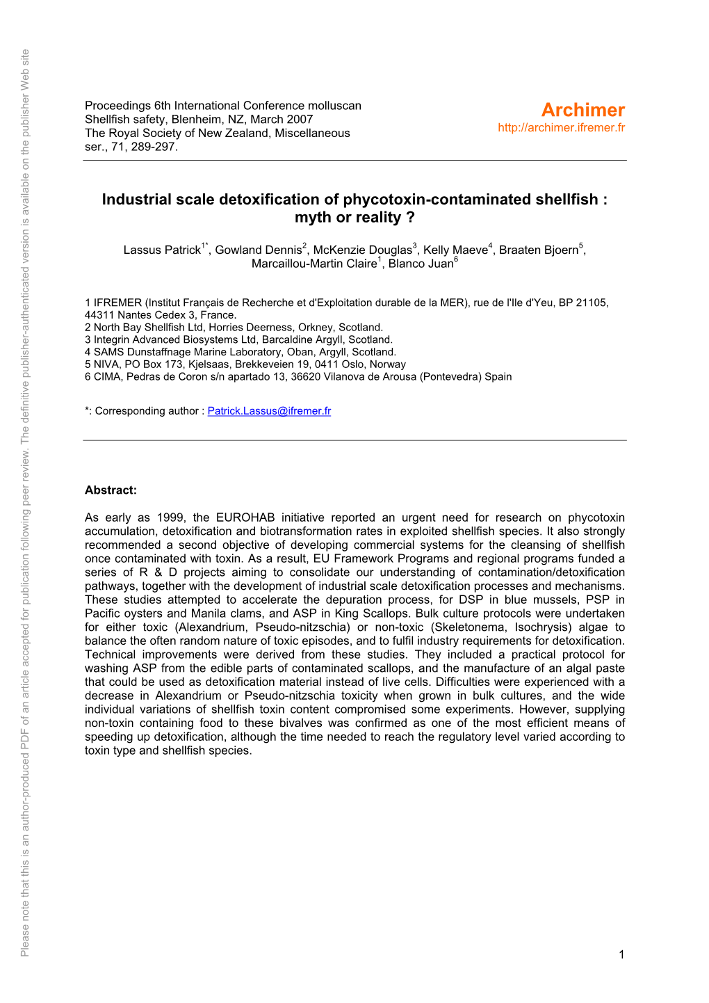 Industrial Scale Detoxification of Phycotoxin-Contaminated Shellfish