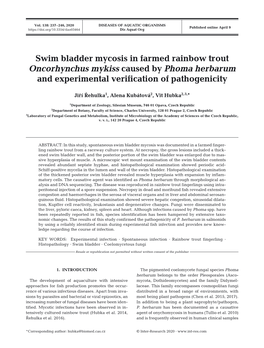 Swim Bladder Mycosis in Farmed Rainbow Trout Oncorhynchus Mykiss Caused by Phoma Herbarum and Experimental Verification of Pathogenicity