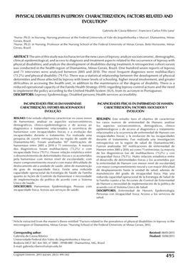 Physical Disabilities in Leprosy: Characterization, Factors Related and Evolution*