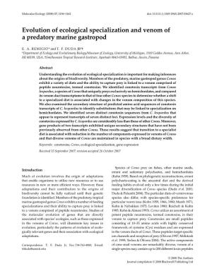 Evolution of Ecological Specialization and Venom of a Predatory Marine