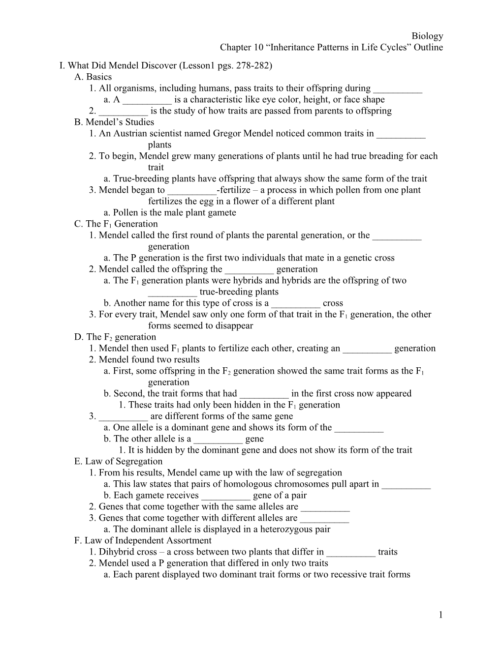 Chapter 10 Inheritance Patterns in Life Cycles Outline