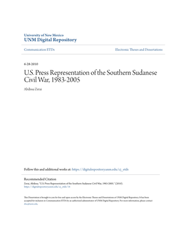U.S. Press Representation of the Southern Sudanese Civil War, 1983-2005 Abdissa Zerai