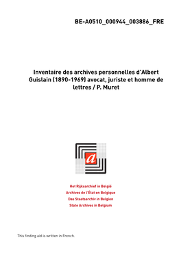 Albert Guislain (1890-1969) Avocat, Juriste Et Homme De Lettres / P