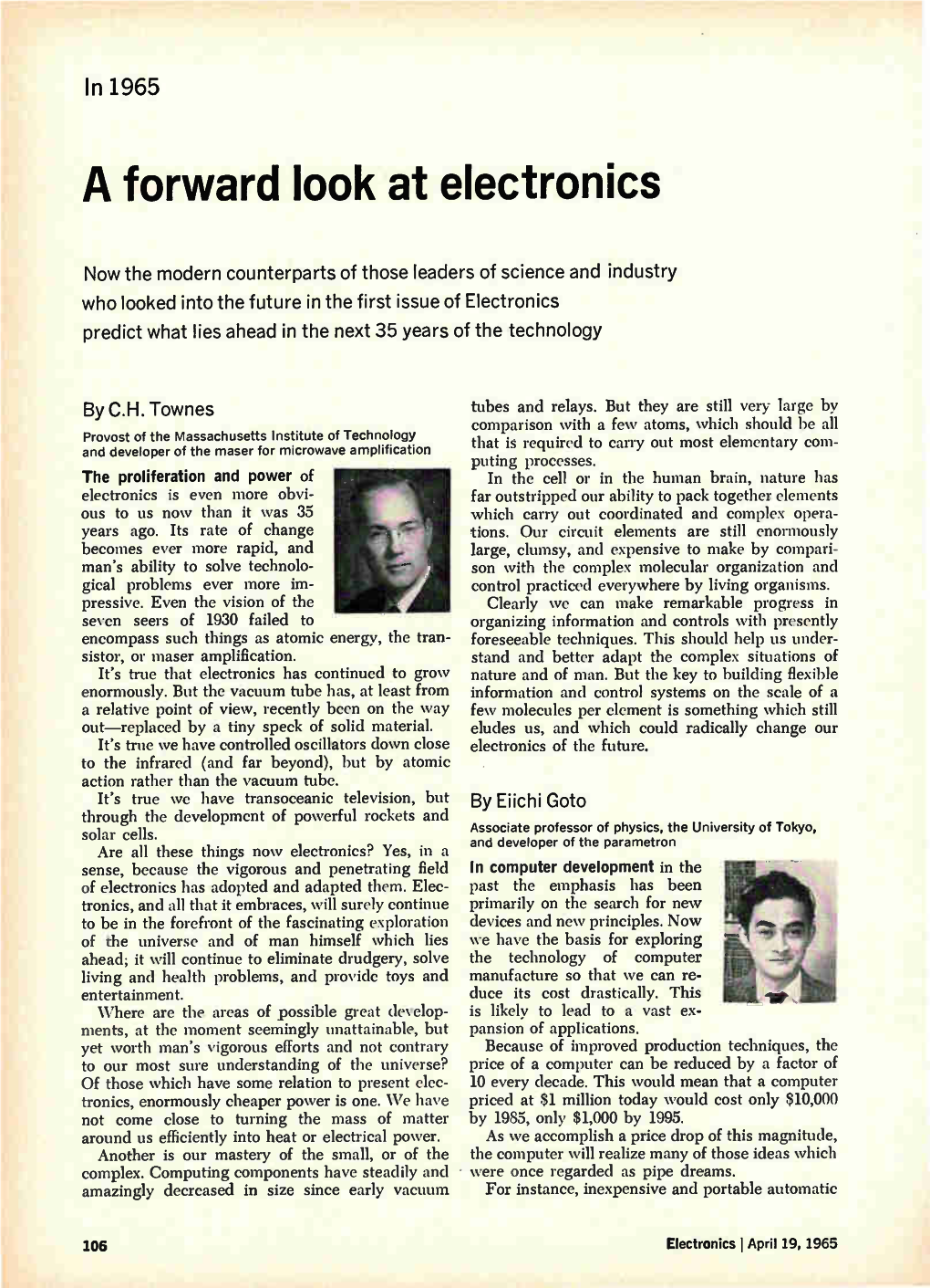 A Forward Look at Electronics