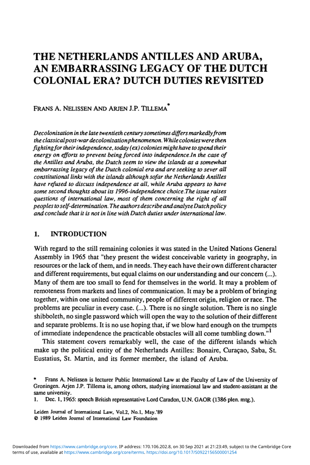 The Netherlands Antilles and Aruba, an Embarrassing Legacy of the Dutch Colonial Era? Dutch Duties Revisited