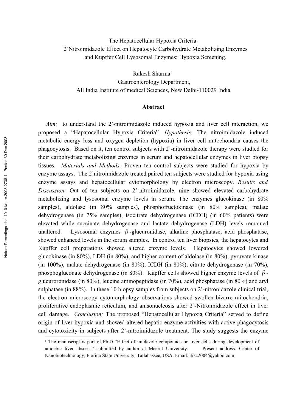 The Effect of Nitroimidazole on the Role of Heaptocyte Carbohyd