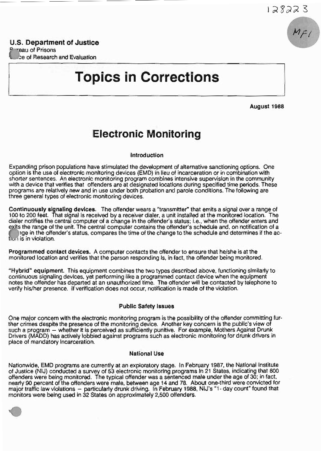 Topics in Corrections: Electronic Monitoring