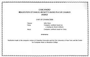 Casca Ndo Realization of Samuel Beckett's Radio Play by Charles I-@---- Dodge Cast of Characters