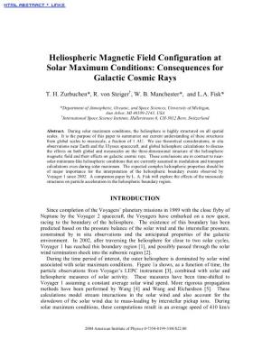 Heliospheric Magnetic Field Configuration at Solar Maximum Conditions: Consequences for Galactic Cosmic Rays