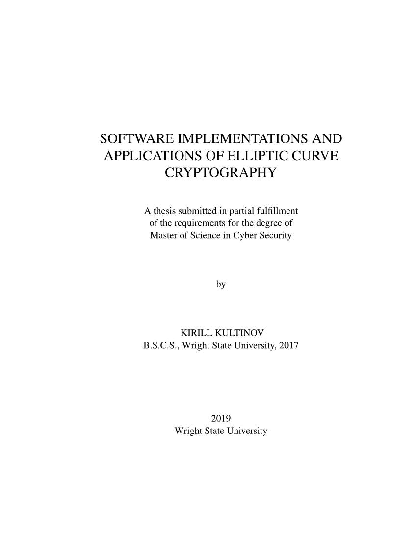 Software Implementations and Applications of Elliptic Curve Cryptography