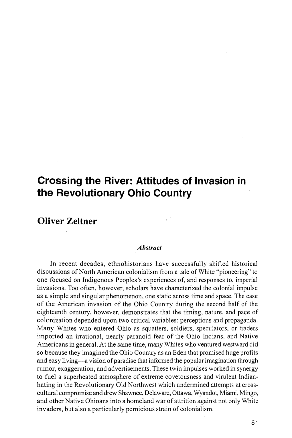 Crossing the River: Attitudes of Invasion in the Revolutionary Ohio Country