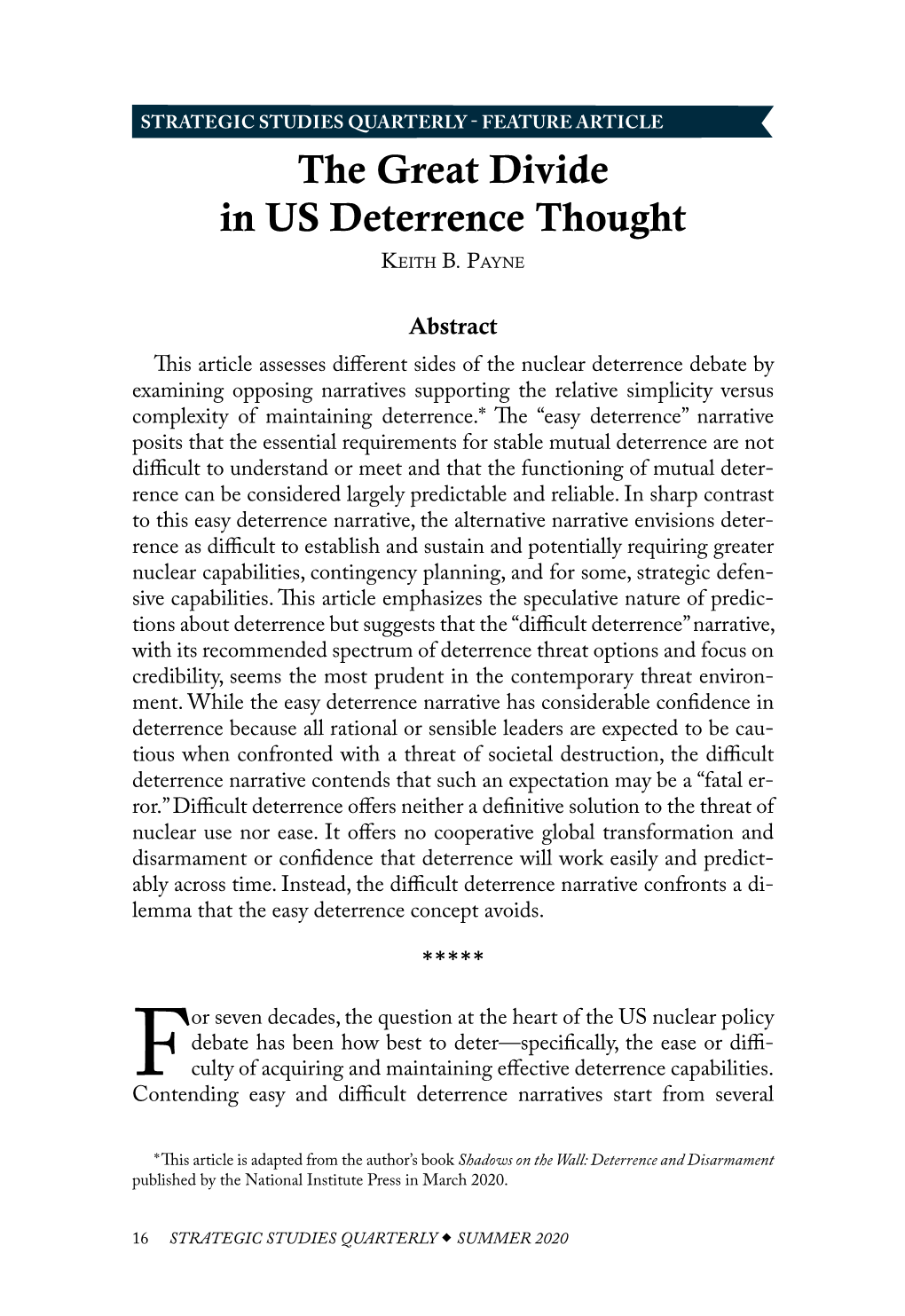 The Great Divide in US Deterrence Thought Keith B