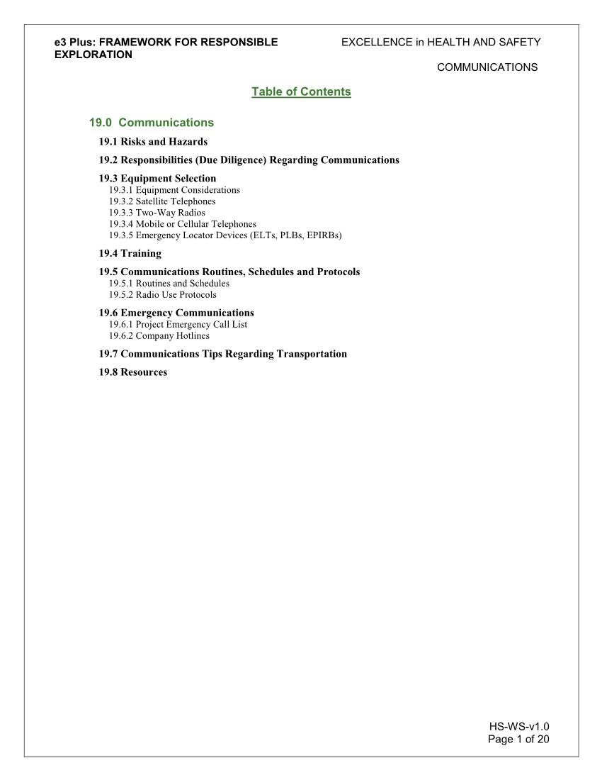 Table of Contents 19.0 Communications