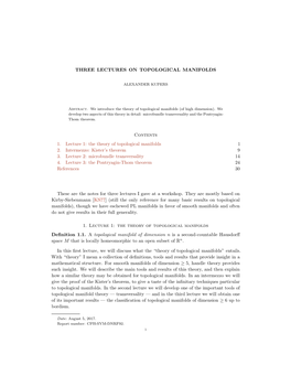 Three Lectures on Topological Manifolds