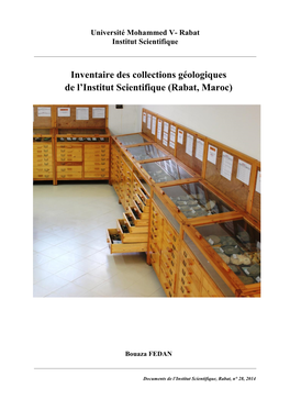 Inventaire Des Collections Géologiques De L'institut Scientifique (Rabat