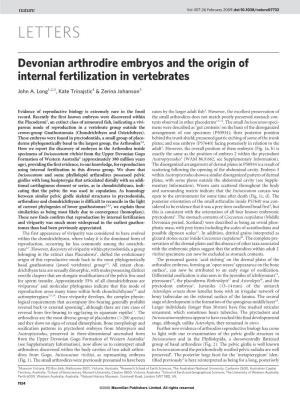 Devonian Arthrodire Embryos and the Origin of Internal Fertilization in Vertebrates
