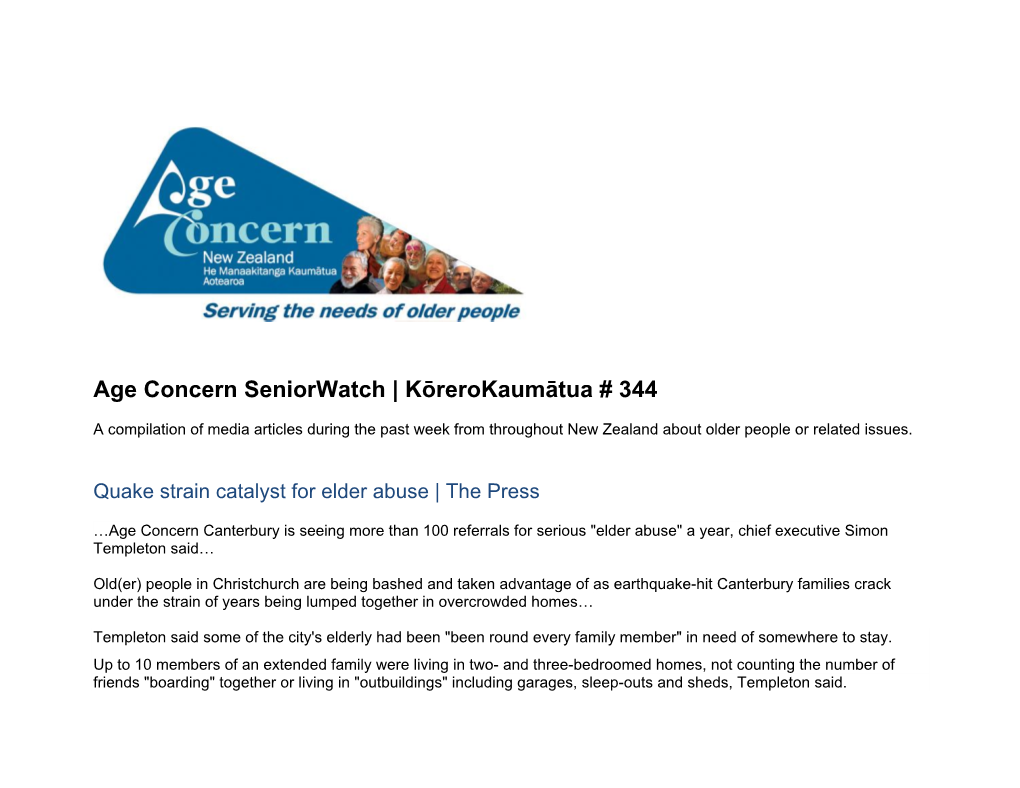 Age Concern Seniorwatch | Kōrerokaumātua # 344