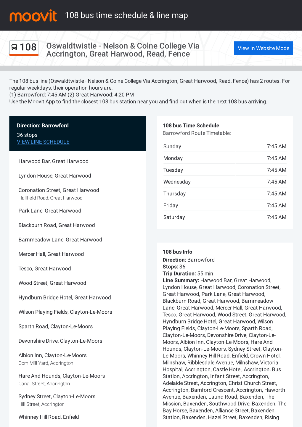 108 Bus Time Schedule & Line Route