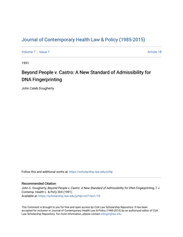 Beyond People V. Castro: a New Standard of Admissibility for DNA Fingerprinting