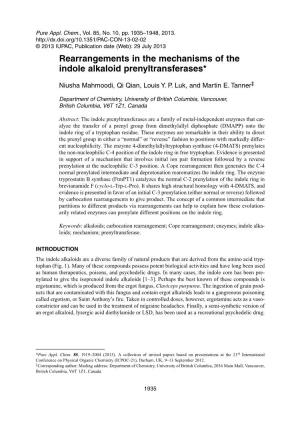 Rearrangements in the Mechanisms of the Indole Alkaloid Prenyltransferases*