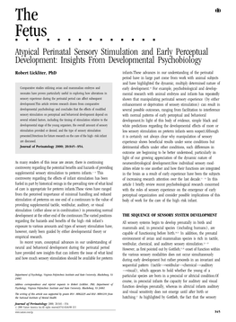 The Fetus &&&&&&&&&&&&&& Atypical Perinatal Sensory Stimulation and Early Perceptual Development: Insights from Developmental Psychobiology