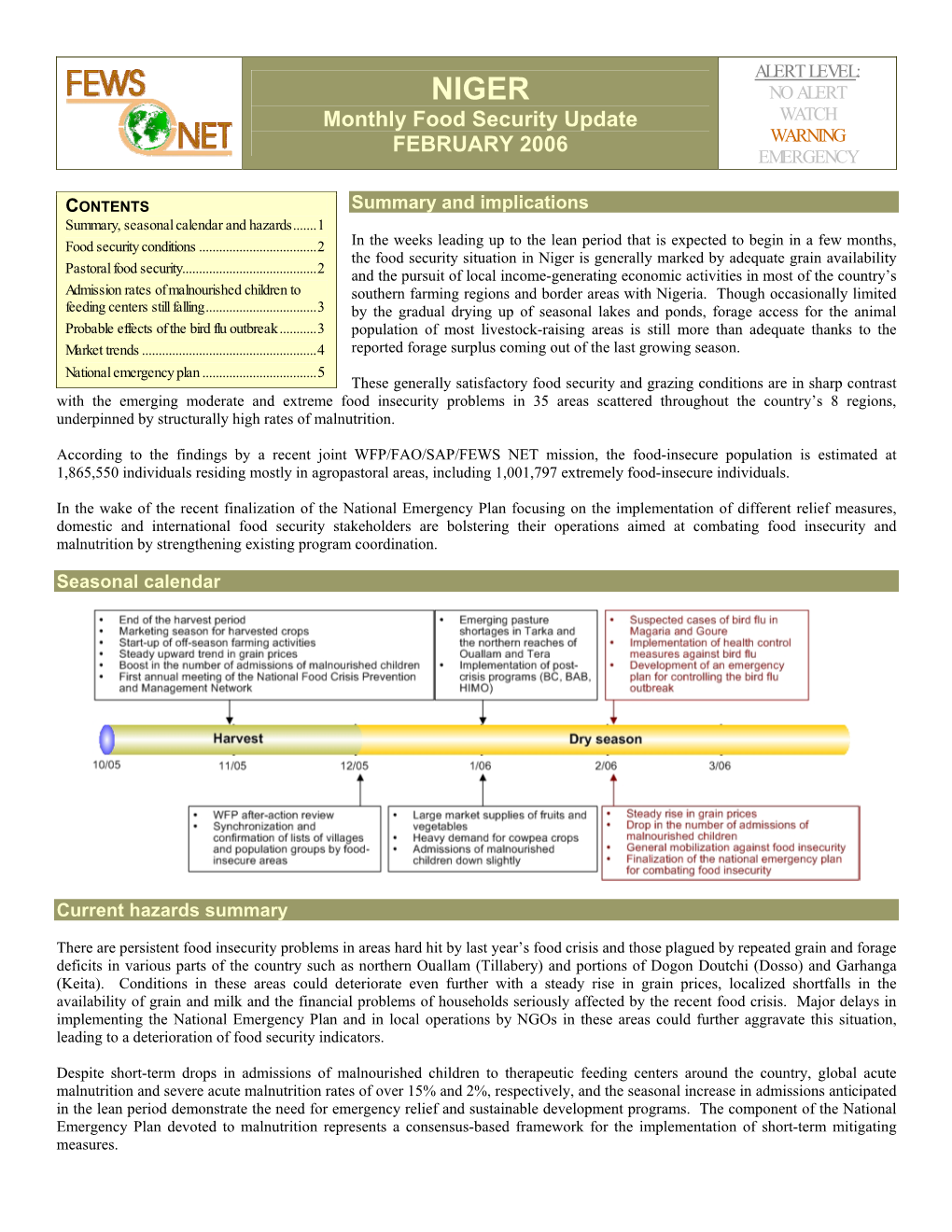 Niger Monthly Food Security Update, February 2006