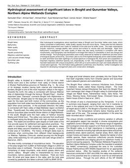 Hydrological Assessment of Significant Lakes in Broghil and Qurumbar Valleys, Northern Alpine Wetlands Complex