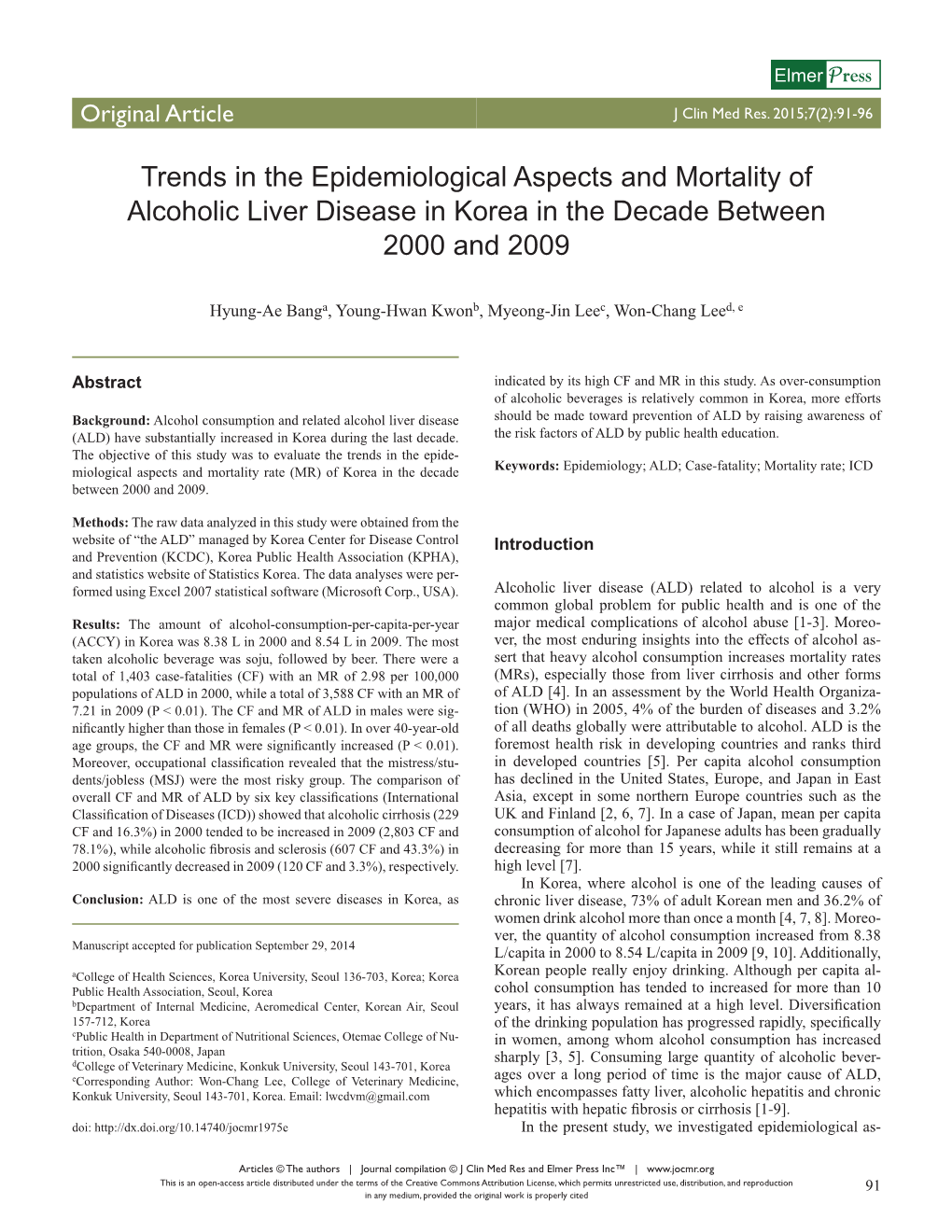 Trends in the Epidemiological Aspects and Mortality of Alcoholic Liver Disease in Korea in the Decade Between 2000 and 2009