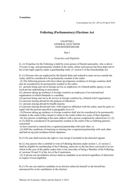 Folketing (Parliamentary) Elections Act