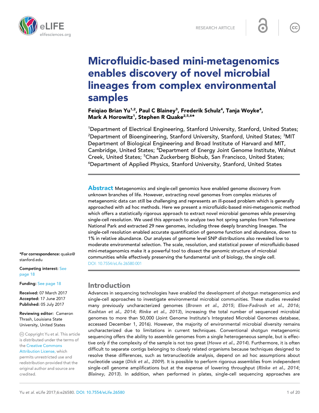 Microfluidic-Based Mini-Metagenomics