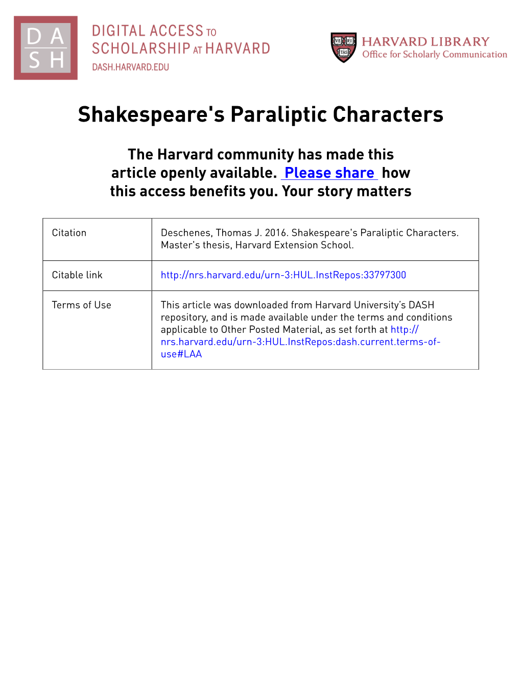 Shakespeare's Paraliptic Characters