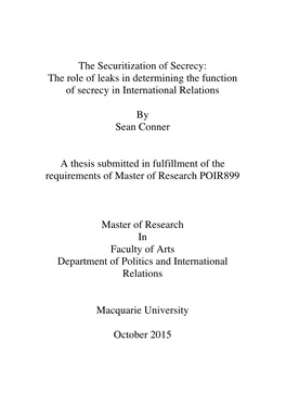 The Securitization of Secrecy: the Role of Leaks in Determining the Function of Secrecy in International Relations