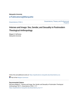 Intersex and Imago: Sex, Gender, and Sexuality in Postmodern Theological Anthropology