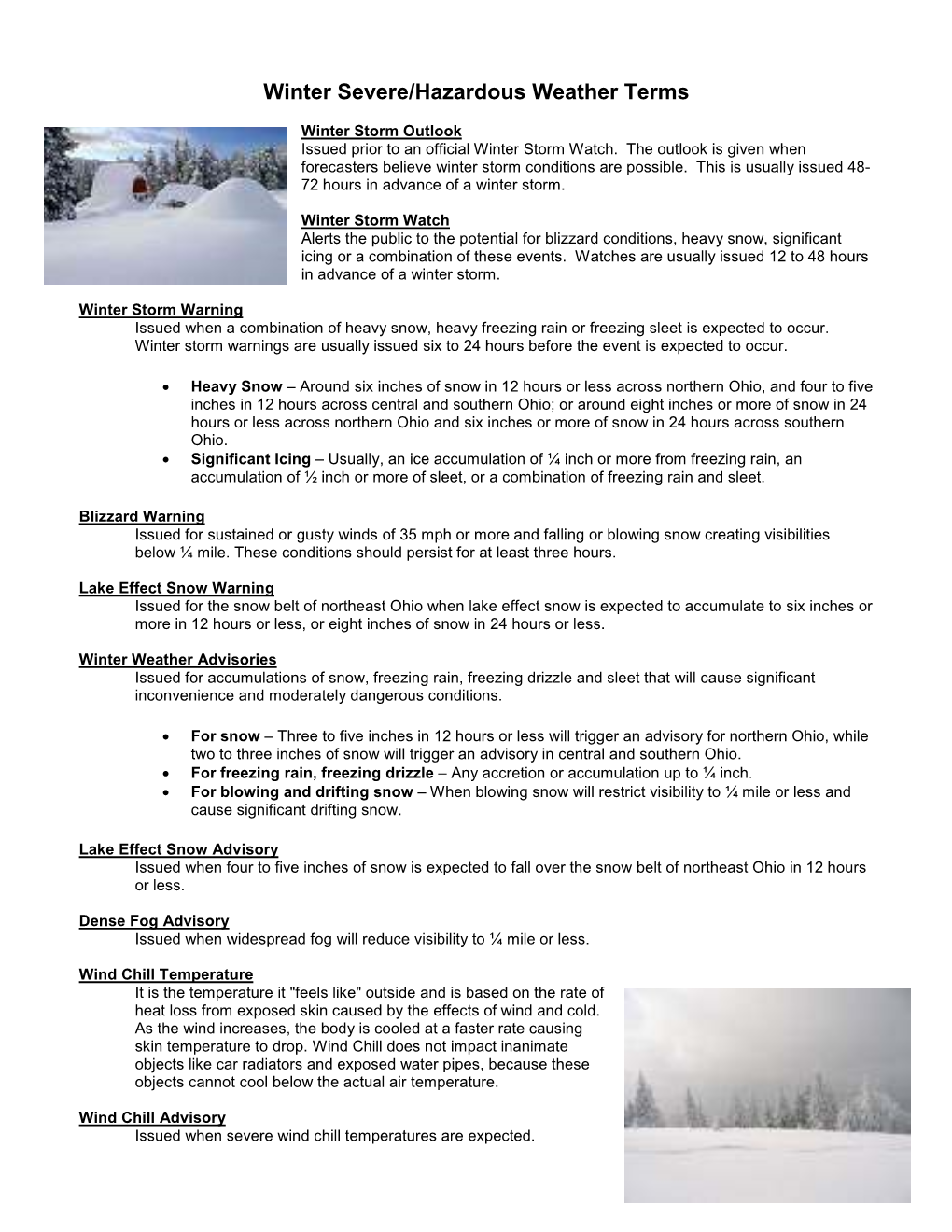 Winter Severe/Hazardous Weather Terms