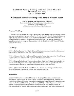 Guidebook for Pre-Meeting Field Trip to Newark Basin