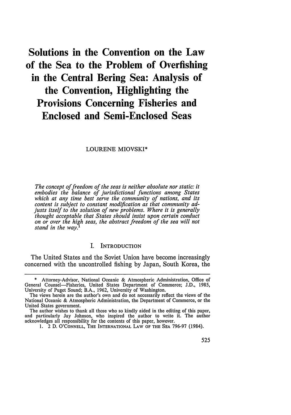 Solutions in the Convention on the Law of the Sea to the Problem Of