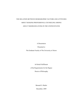 Attitudes of Adult Nigerians in the United States to Professional