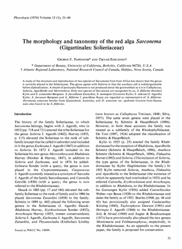 The Morphology and Taxonomy of the Red Alga Sarconema (Gigartinales: Solieriaceae)