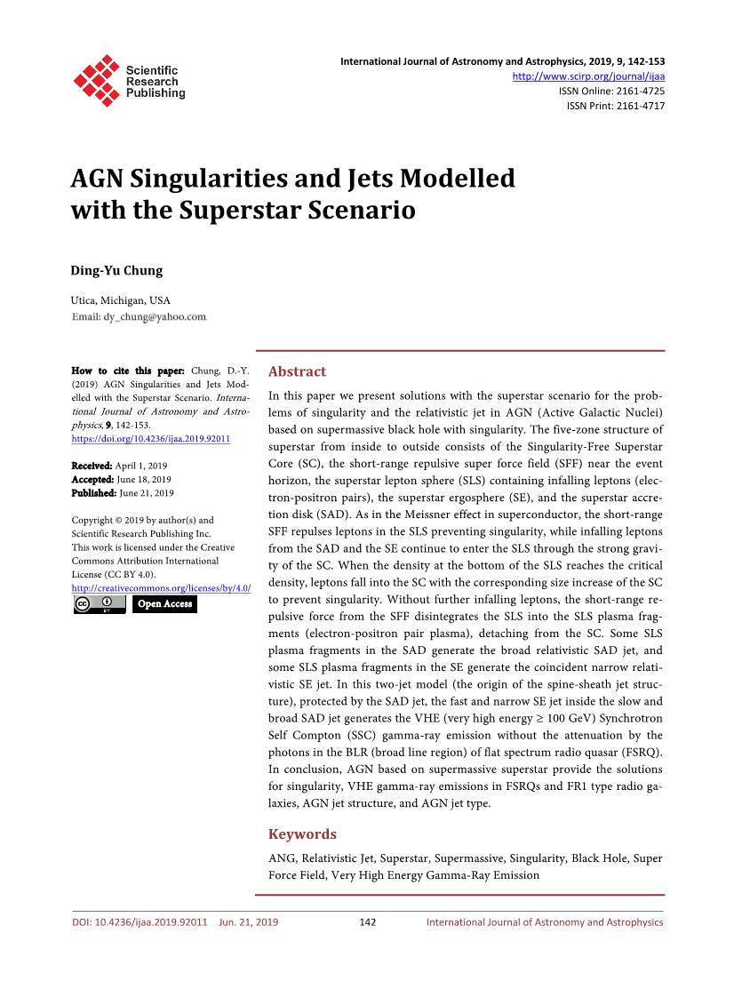 AGN Singularities and Jets Modelled with the Superstar Scenario