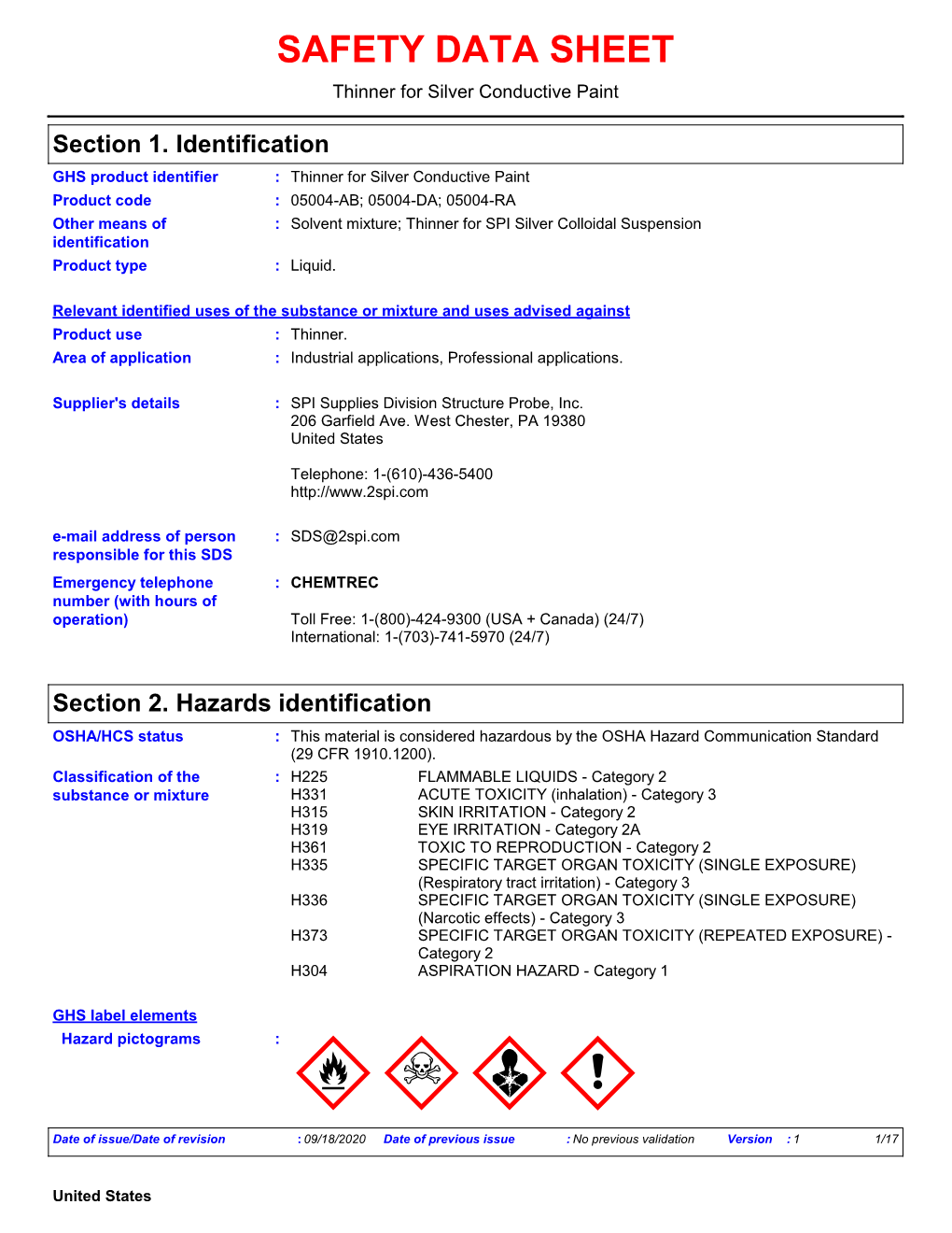 SAFETY DATA SHEET Thinner For Silver Conductive Paint DocsLib   Safety Data Sheet Thinner For Silver Conductive Paint 