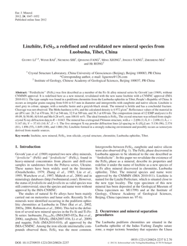 Linzhiite, Fesi2, a Redefined and Revalidated New Mineral Species from Luobusha, Tibet, China