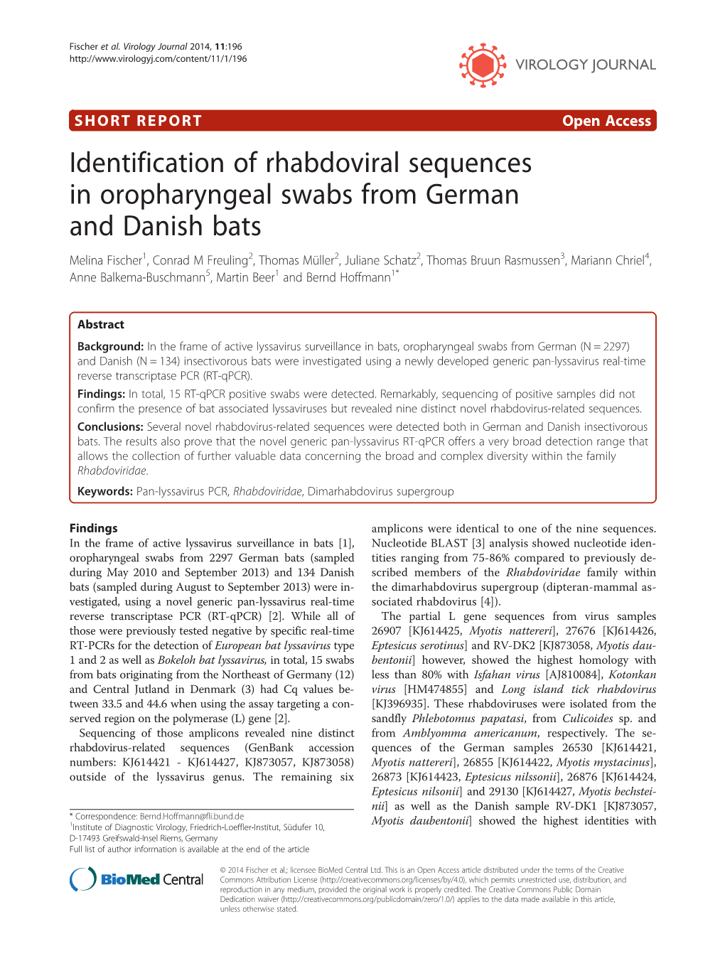 Identification of Rhabdoviral Sequences in Oropharyngeal Swabs