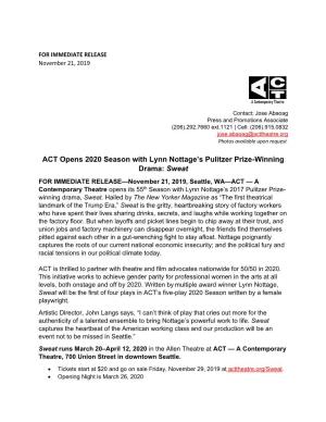 ACT Opens 2020 Season with Lynn Nottage's Pulitzer