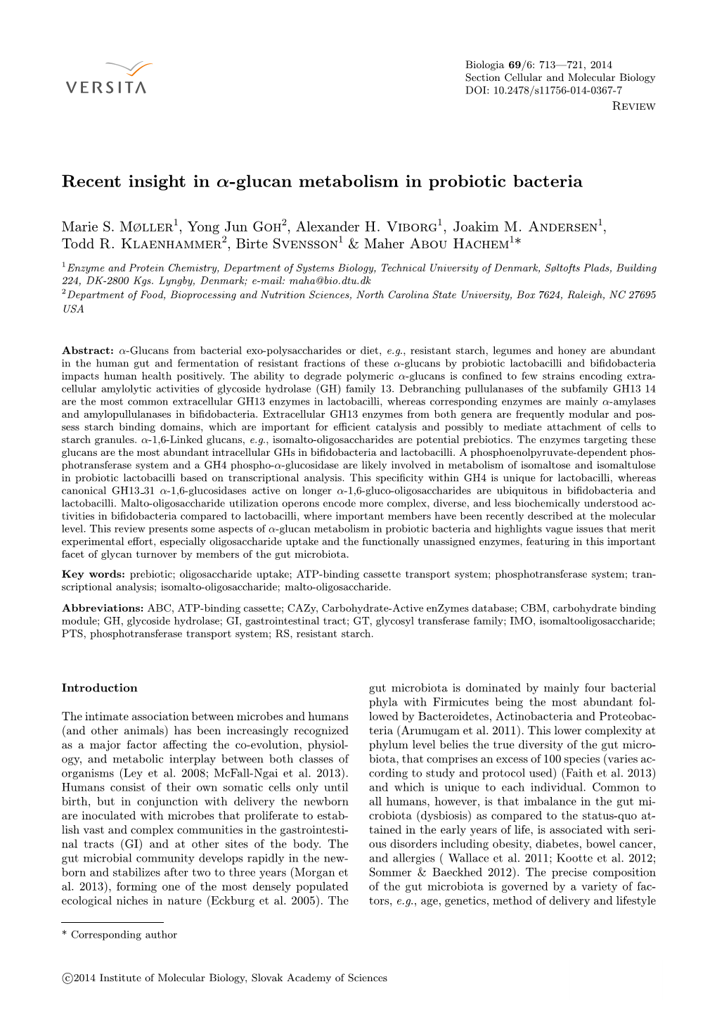 Recent Insight in Α-Glucan Metabolism in Probiotic Bacteria
