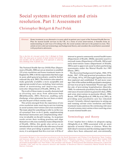 Social Systems Intervention and Crisis Resolution. Part 1: Assessment Christopher Bridgett & Paul Polak