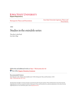 Studies in the Oxindole Series Theodore Leslie Reid Iowa State College