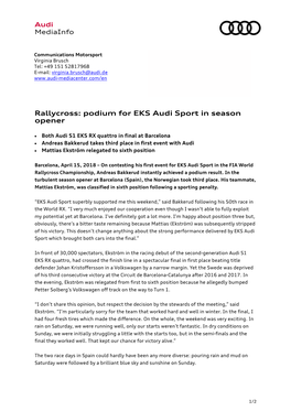 Rallycross: Podium for EKS Audi Sport in Season Opener