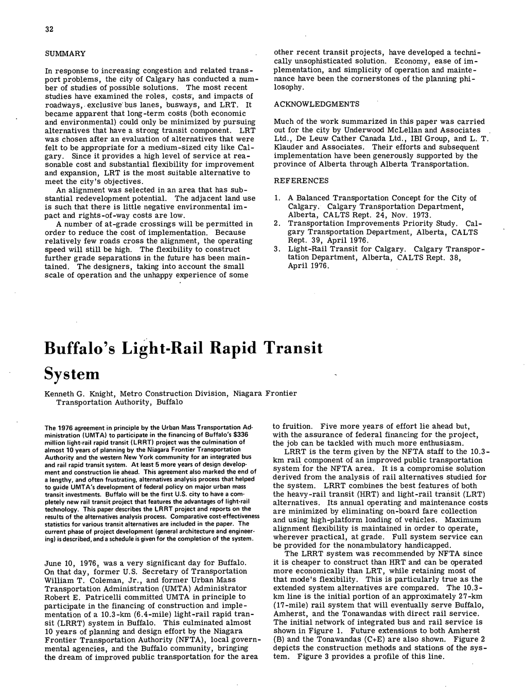 Buffalo's Light-Rail Rapid Transit System Kenneth G