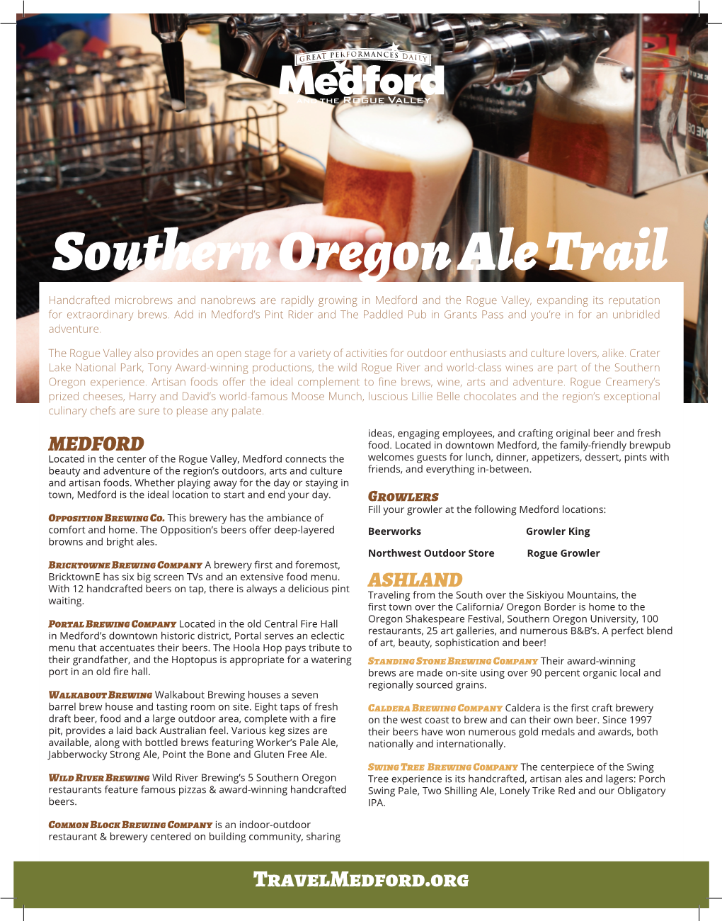 Southern Oregon Ale Trail Handcrafted Microbrews and Nanobrews Are Rapidly Growing in Medford and the Rogue Valley, Expanding Its Reputation for Extraordinary Brews