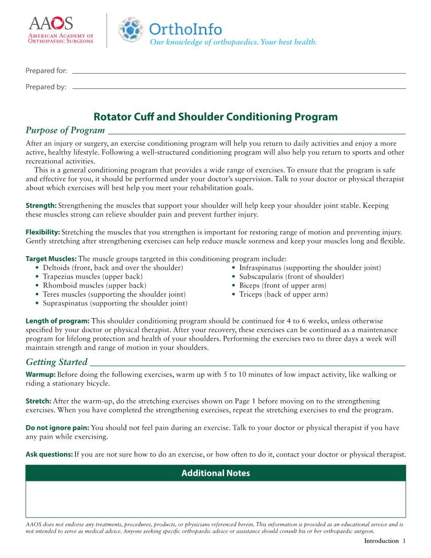 Rotator Cuff and Shoulder Conditioning Program